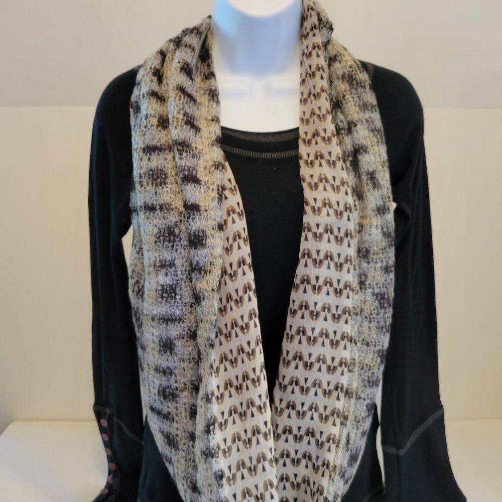 LOFT Dark Navy Blue, Grey and Tan Infinity Scarf, 2 sided, NWOT - Picture 10 of 14